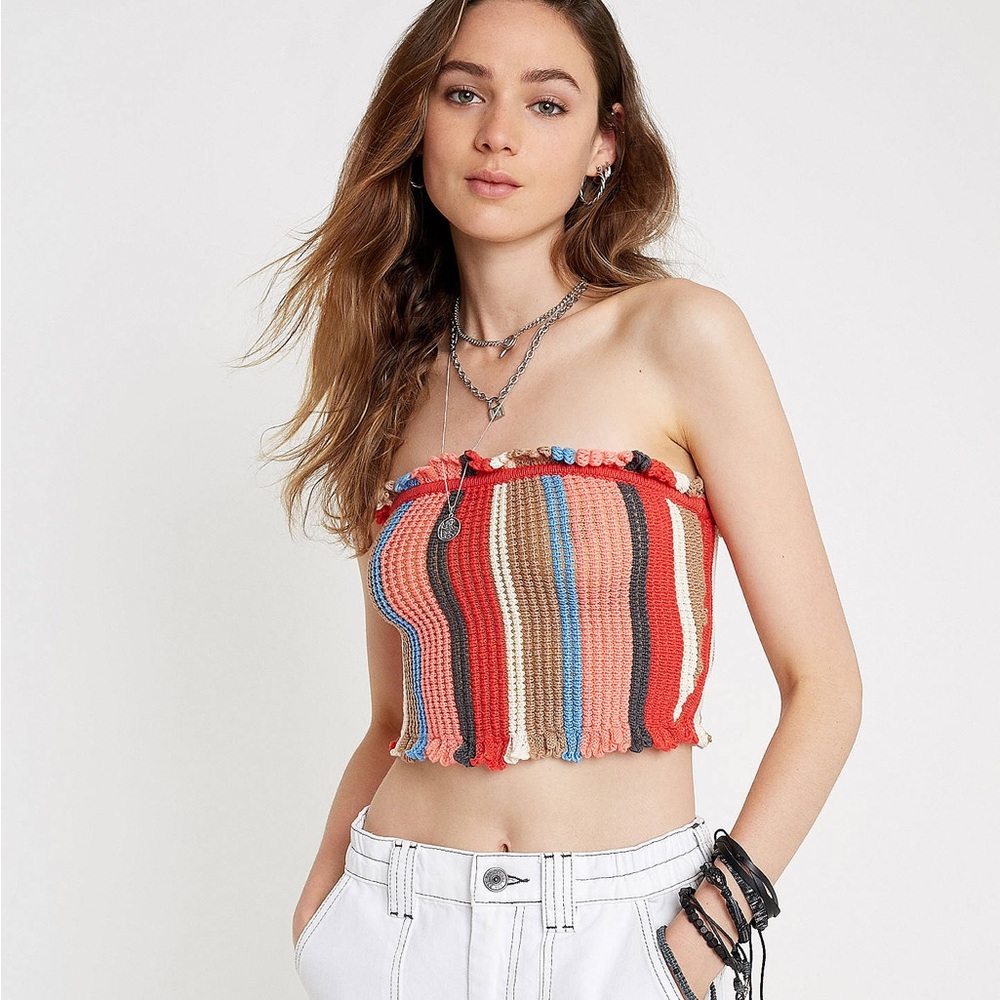 🤎2/$20🤎 Urban Outfitters Tatiana Crochet Knit Ruffle Cropped Tube Top
